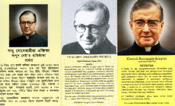 Obrazek z modlitwą do św. Josemaríi w wielu językach