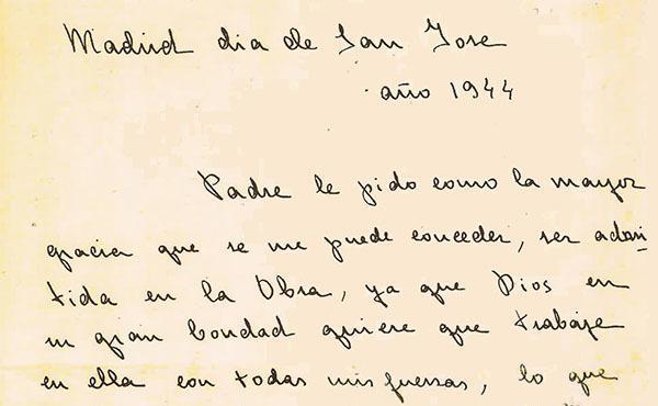 Carta de Guadalupe para a admissão no Opus Dei