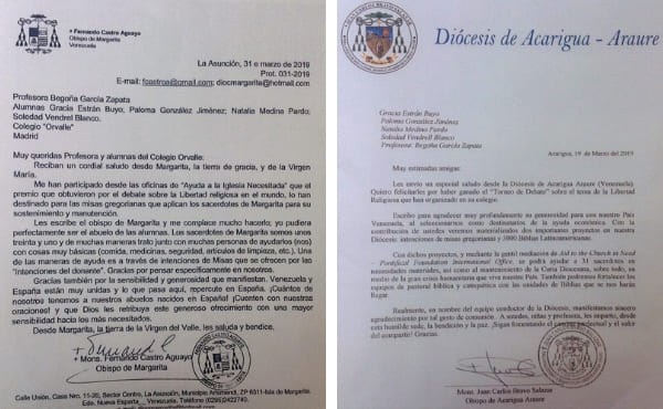 Cartas de agradecimiento de obispos de Venezuela al Colegio Orvalle